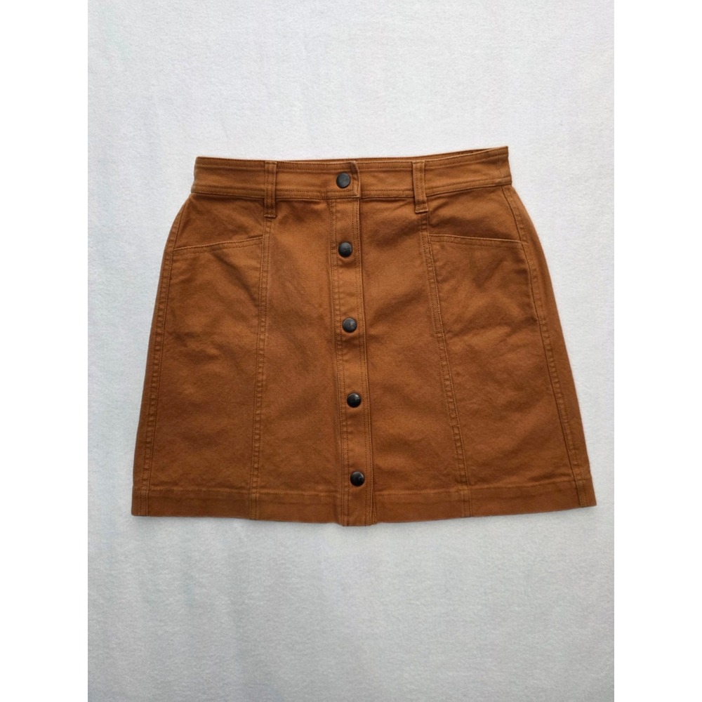 Madewell Button-Front Mini Skirt 4 Brown Cotton Canvas High Rise Utility Y2K